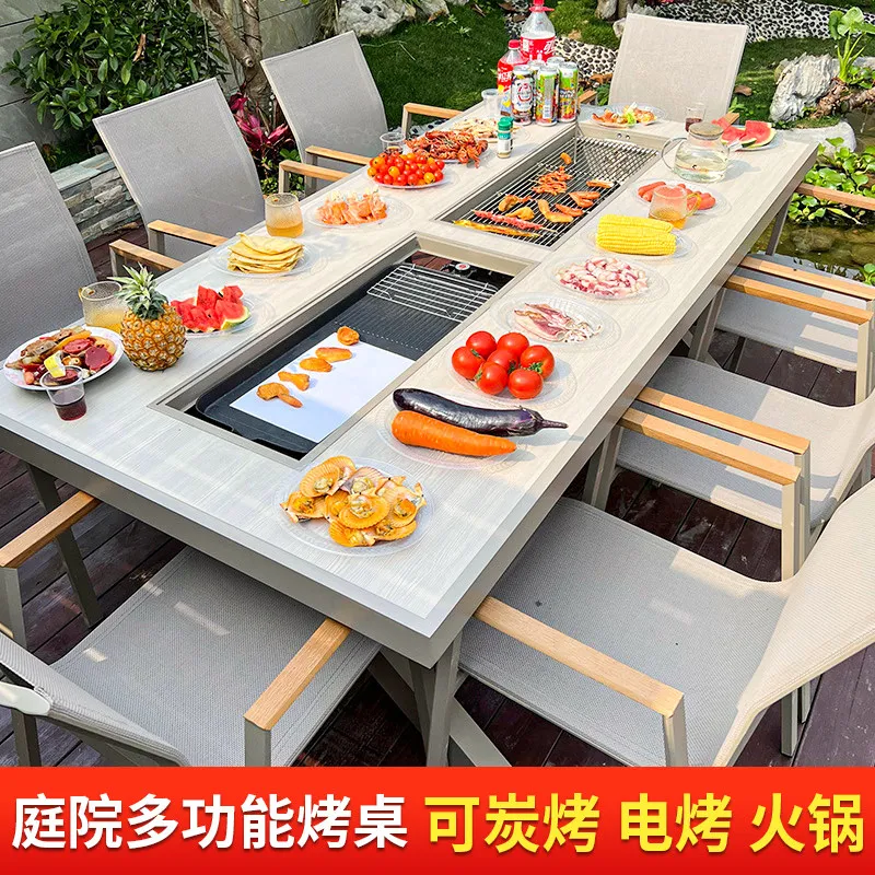 

#Outdoor Chinese Style Movable Aluminum Alloy Barbecue Grill Table for Courtyard and Household Use
