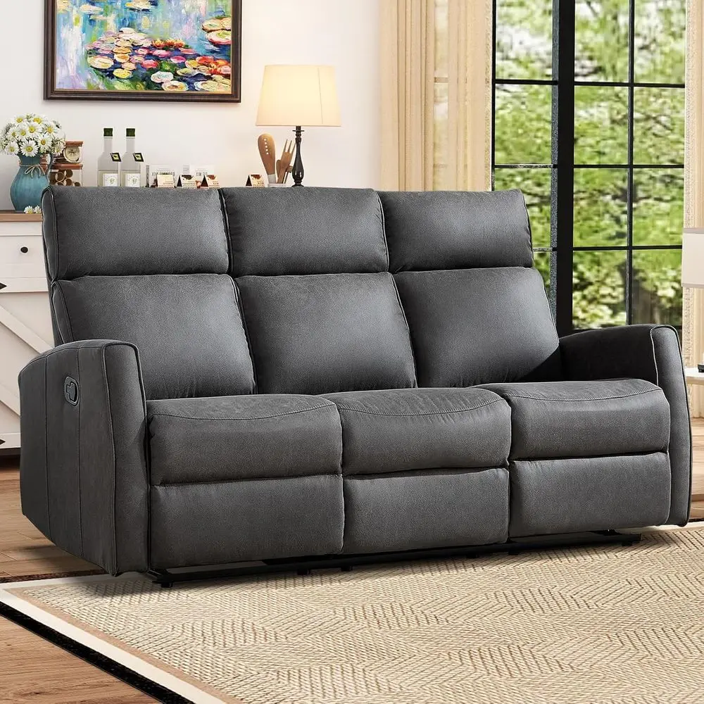 

3-Seat Reclining Sofa with Plush Backrest for Living Room, Office, or Apartment, Grey