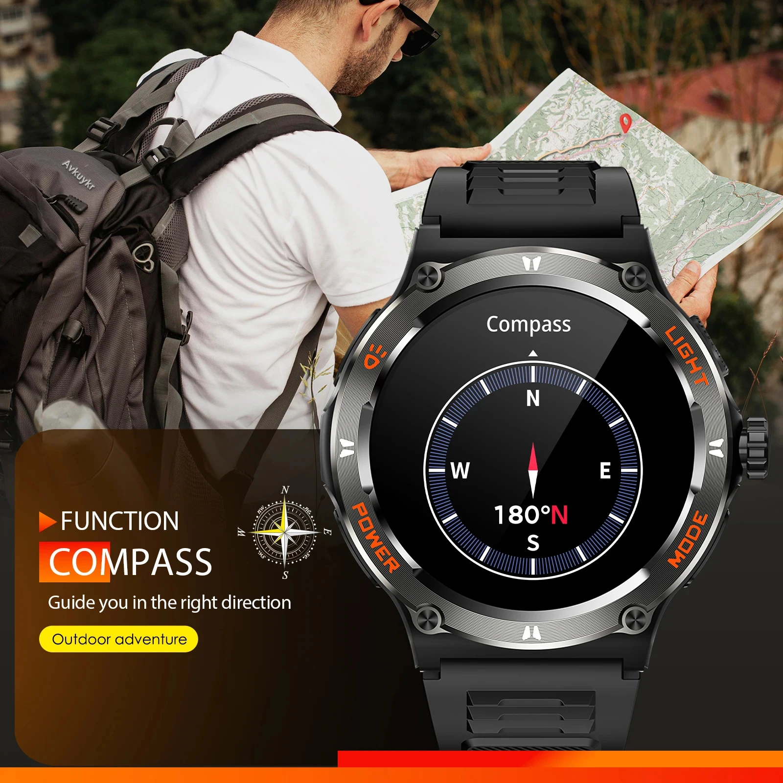 Bússola GPS Track Smart Watch para Homens, Smartwatch Esportivo, Chamada Bluetooth, 3ATM Impermeável, Tela HD AMOLED 1,53 ", Huawei, Xiaomi, Novo