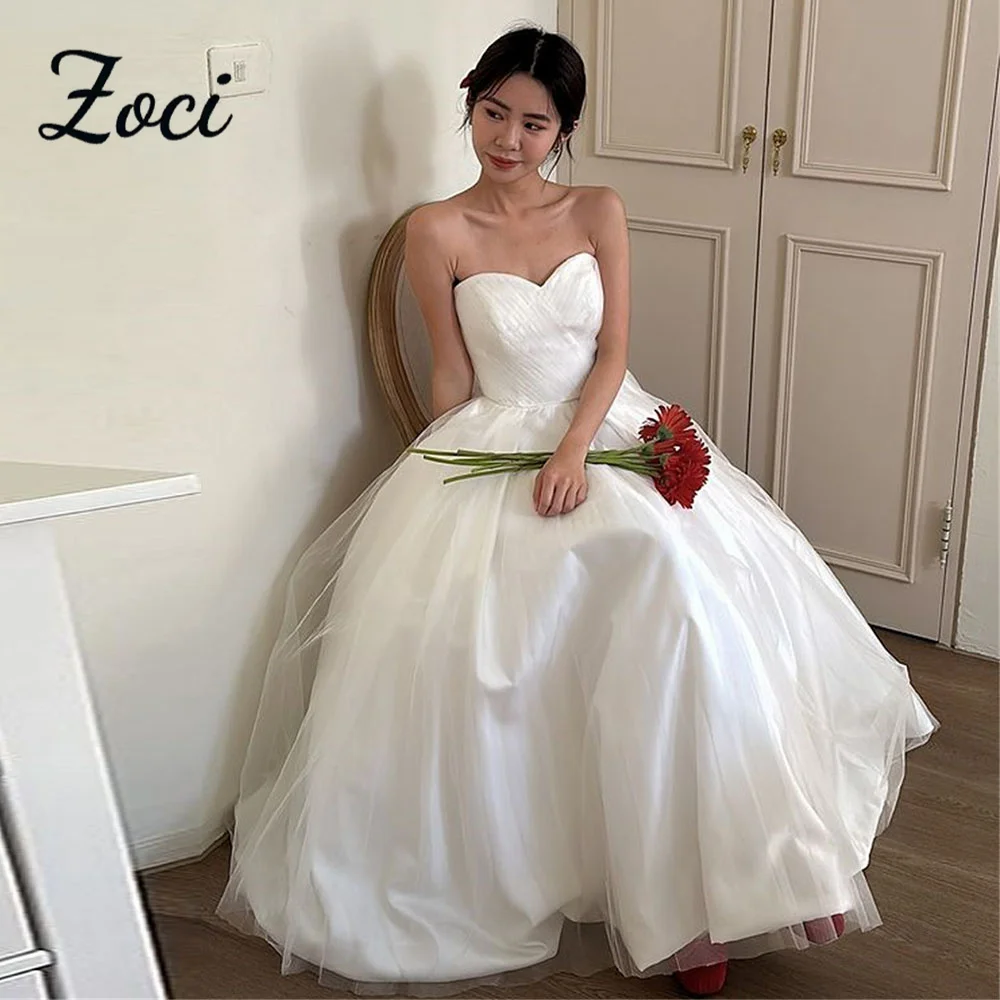 

Zoci Korea Wedding Dresses A-line Sweetheart Sleeveless Bridal Gown Photo Shoot Strapless Reception Dress Customized for Bride