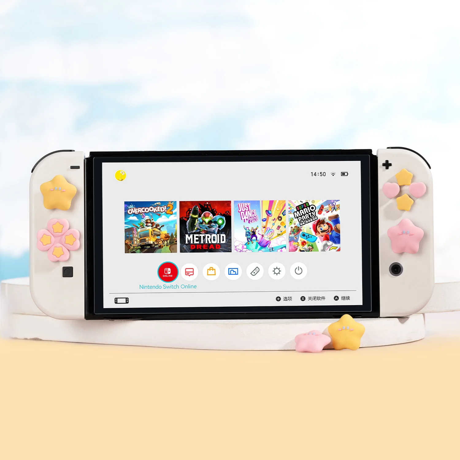 Mignon étoile amour Silicone souple d-pad bouton croisé ABXY clé autocollant coque peau pour interrupteur Oled NS Joy-con pouce bâton poignée capuchon couverture