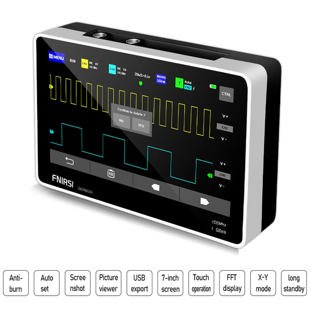 Osciloscopio Digital ADS1013D, 2 canales, 100MHz de ancho de banda, frecuencia de muestreo 1GSa/s, con pantalla táctil