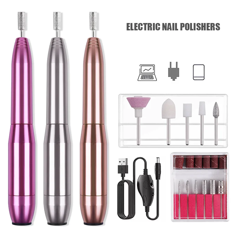 Portable Electric Nail Polisher Usb Handheld Nail Grinder Pen Tool Nail Remover Manicure Machine Set Tools