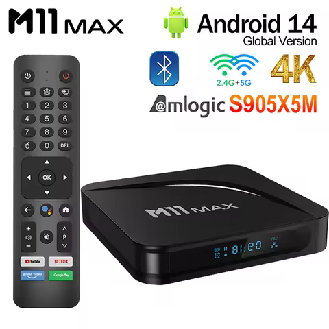 Original M11 Max Smart TV Box 4G 32G S905X5M Android 14 4K HD Set Top Box HDR10+ Wifi6 2.4G &amp; 5G AI-SR Media Player Voice Remote