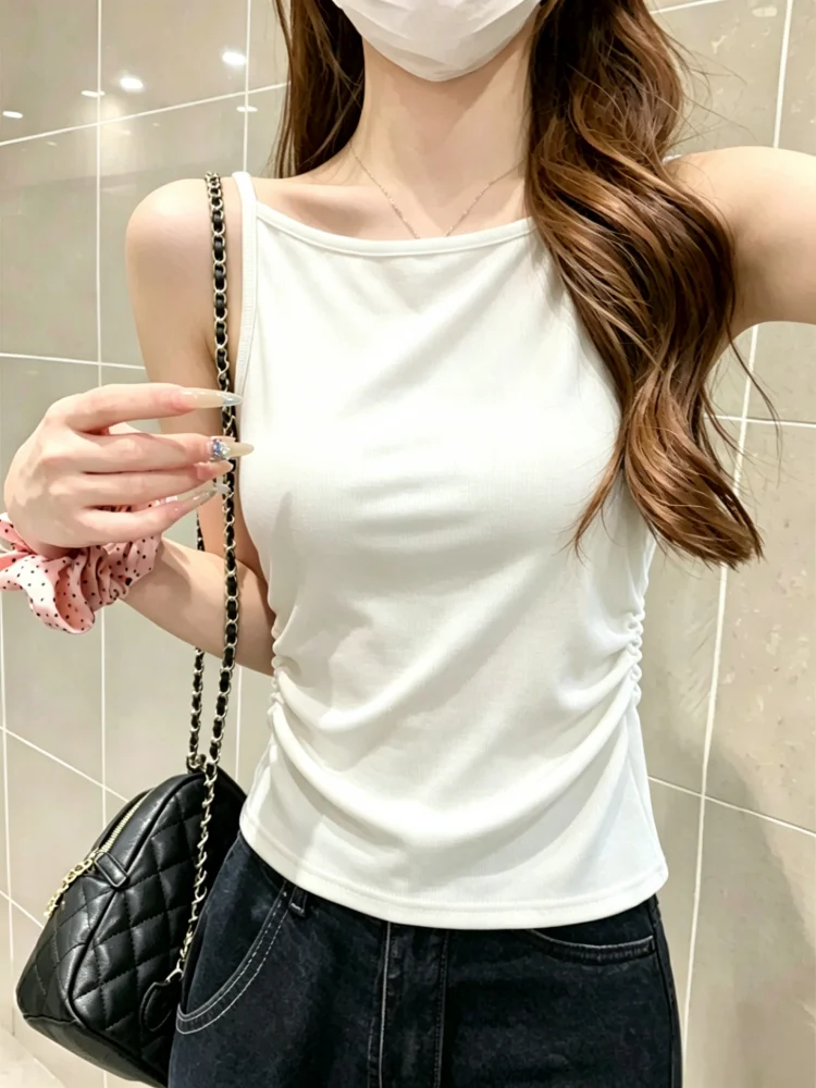 Women's 95 Cotton Summer Spring Strap Vest Sleeveless Tank Top plus Size Slim Fit Folded Design Inner And Outer Wear Base Shirt