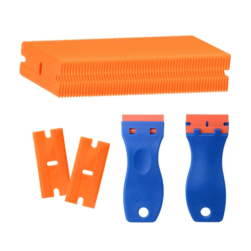 

2/4Pcs Scraper 100 Plastic Blades Remover Label Decal Car Glass Windows Tile Desktop Cleaning Tools Plastic Razor Blade Scraper