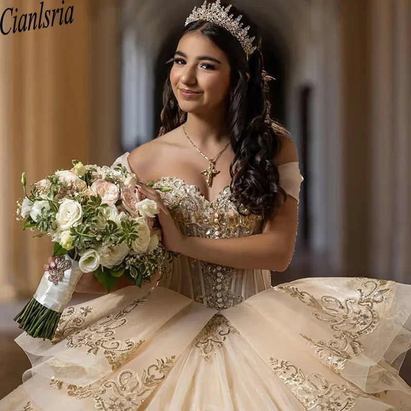 فستان Quinceanera الفاخر 2025 ثوب حفلة الأميرة الحلو 15 16 سنة فساتين زهرة ثلاثية الأبعاد 15 Anos