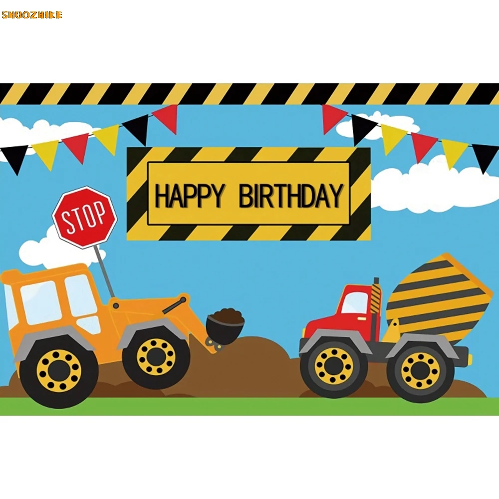 خلفية فريق البناء للتصوير الفوتوغرافي، شاحنة حفارة، سيارة المرور، صبي، حفلة عيد ميلاد الطفل، خلفية ديكور استوديو الصور #5