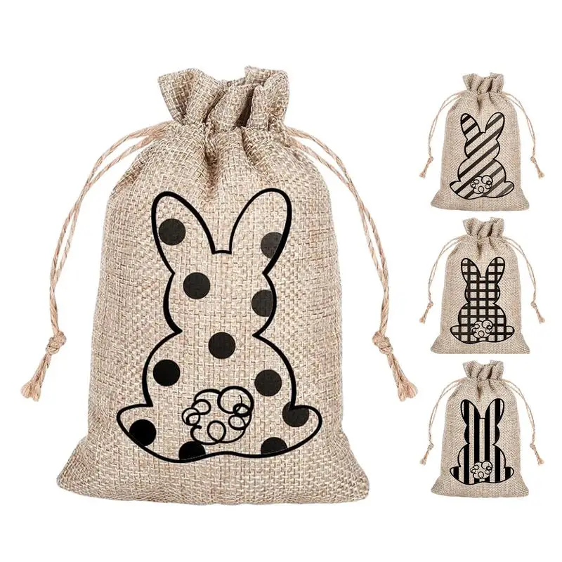 Easter Burlap Gift Bag Spring Easter Party Bunny Candy Cookie Packing Bags Kids Birthday Party Decoration Favor Rabbit Pouch