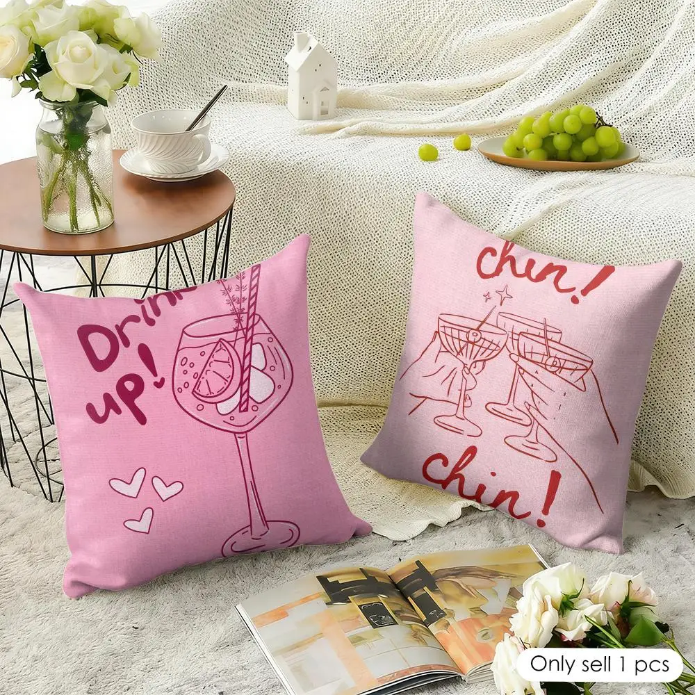 Fashion Juice Pattern Cushion Cover Natural Linen Organic Fabric Double-Sided Printing Sofa Home Decor Gift Pillow Case
