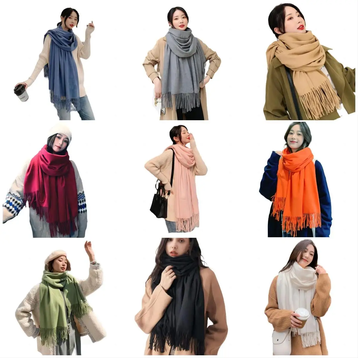 Women Winter Soft Warm Cashmere Scarf Luxury Brand Wool Scarves Khaki Pashmina Shawls Black Men\'s Poncho Cashmere Scarfs