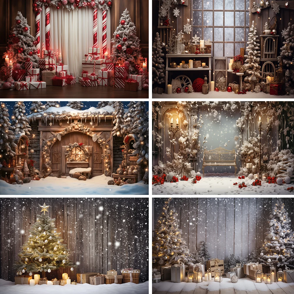 Bonvvie Christmas Backdrops Xmas Tree Gifts Wooden Window Family Party Decor Photography Background Photocall for Photo Studio