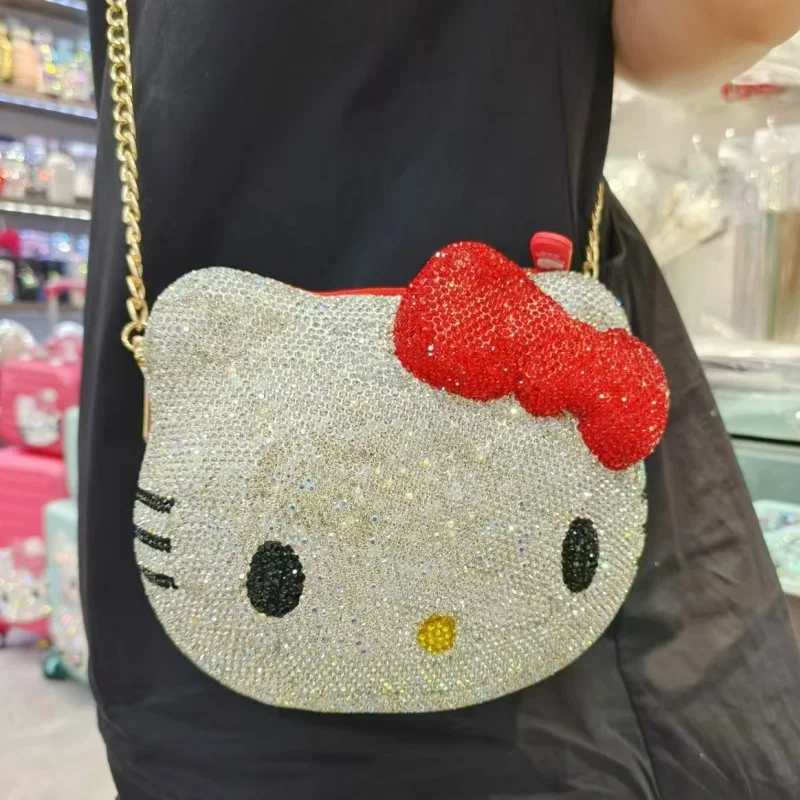 New Sanrio Cute Cartoon Hello Kitty Diamond Bag Fashion Girl Messenger Bag Handmade Diamond Inlaid Decoration Handbag Girl Gifts