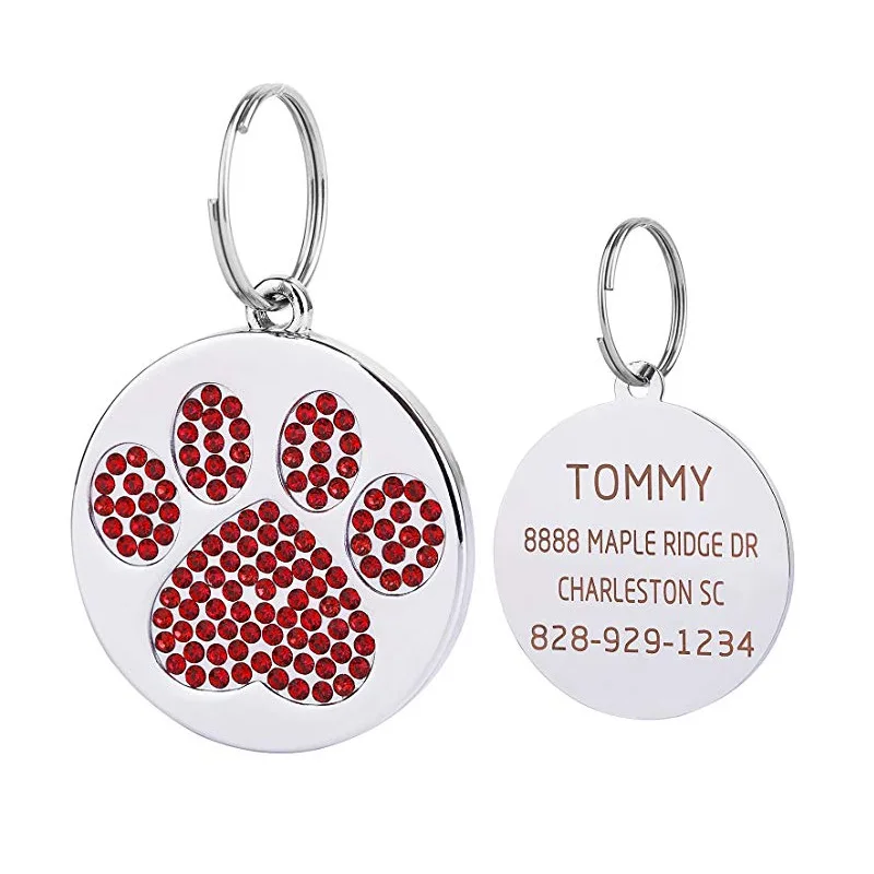 Stainless Steel Engraved Pet Name Collar Pendant ID Tags Personalized Anti-lost Engraved Diamond Pendant Necklace For Cat Dog ID