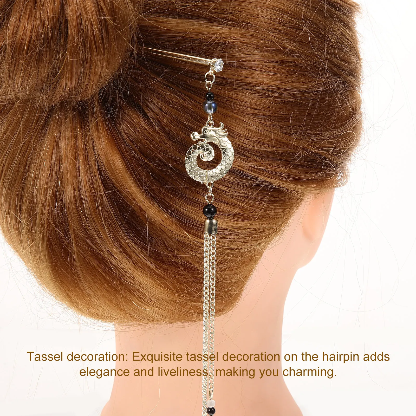

Tassel Hairpin Chinese Ancient Style Metal Hair Accessory Dragon Design Elegance Long Hair Bun Party Cosplay Gift