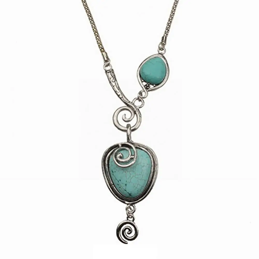 Chain Necklace Stylish Alloy Turquoise Necklace Vintage Pendant Turquoise Necklace for Dating Lover