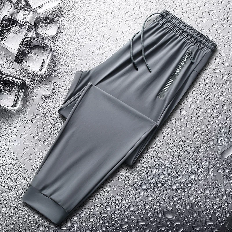 Men High Quality Ice Silk Casual Pants Summer Thin Quick Drying Outdoor Sports Loose Size Straight Leg Elastic Breathable Pants