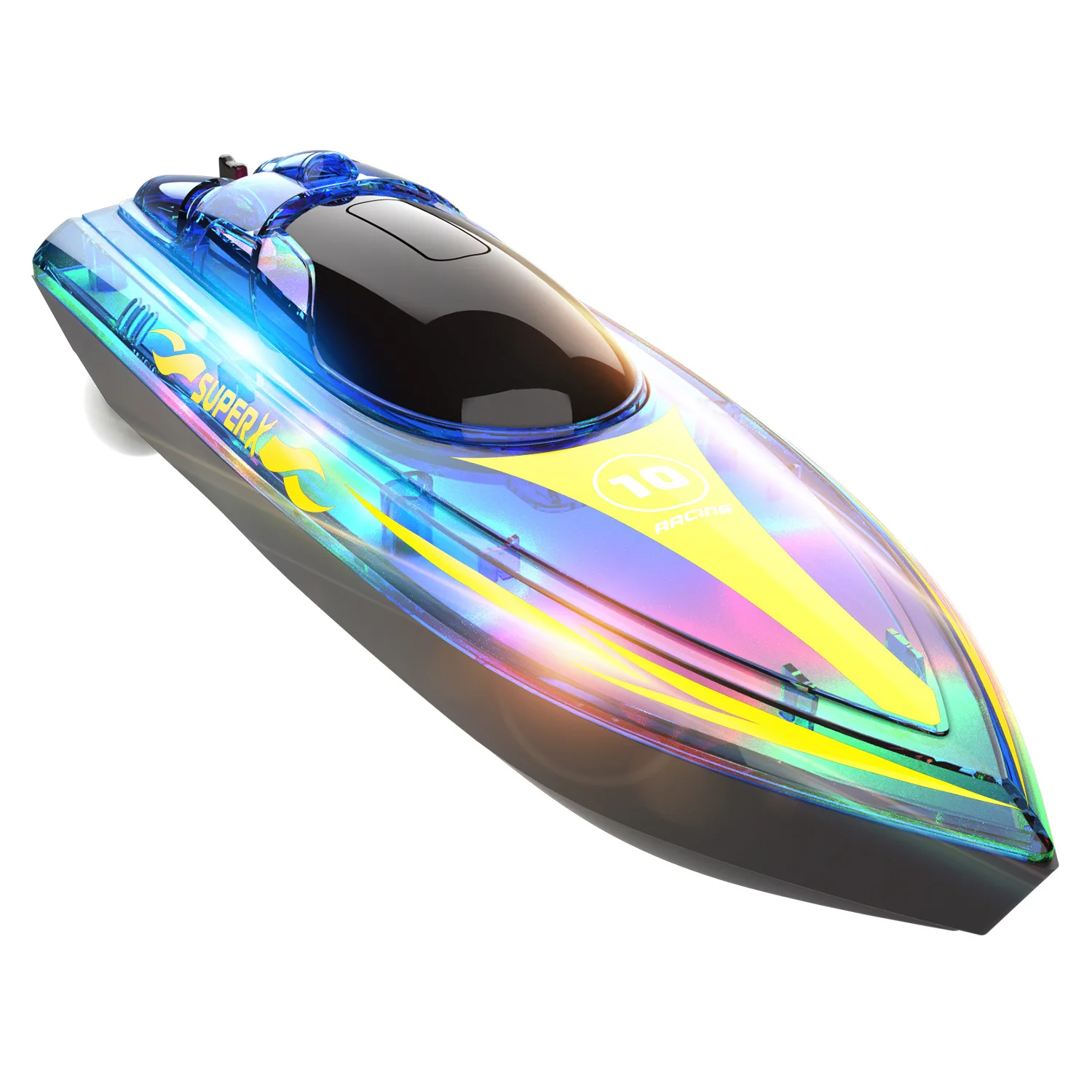 Luminous remote control boat high-speed speedboat LED glare 2.4G remote high power low electricity warning children ship model