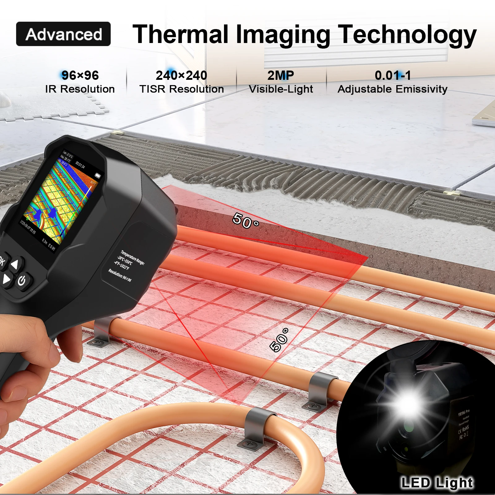HoldPeak Thermal Imager Gun, 240x240 IR Camera -4°F~1022°F, Home Electrical HVAC Leak Detection, Temperature Gun for Inspection view 6