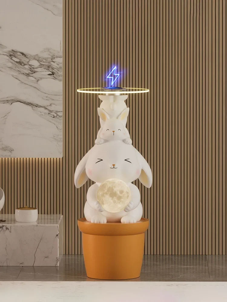 Nordic Home Decor Cartoon Rabbit Statue Christmas Decoration Art Sculptue Home Decoration With Wireless Charging Sofa Side Table