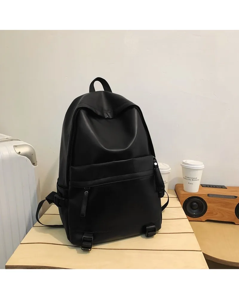 

School bag female college student simple computer backpack girl white leather casual texture backpack pu soft leather waterproof