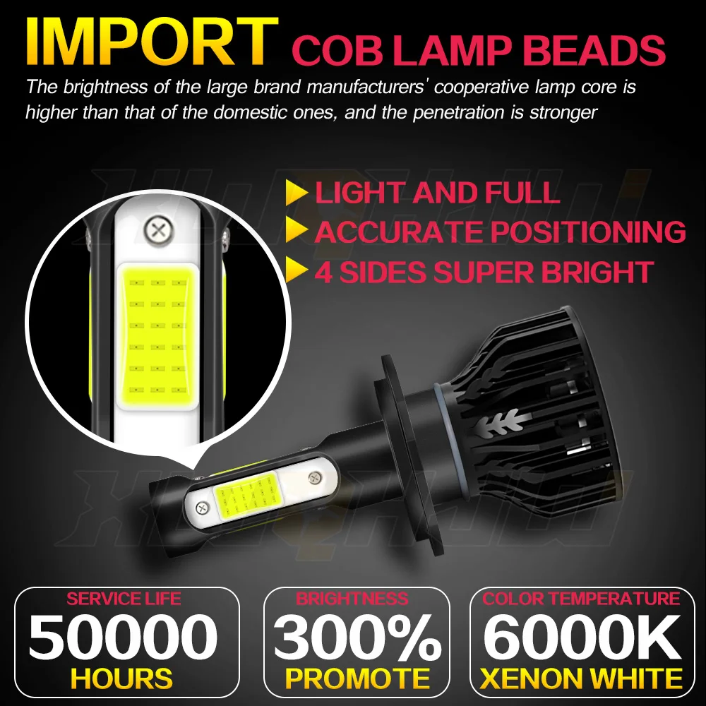 XWQHJW 2PCS Car lights H7 Super Bright LED Headlights High Low Beam Fog Light Bulb White 6000K Minisize Car accsesories