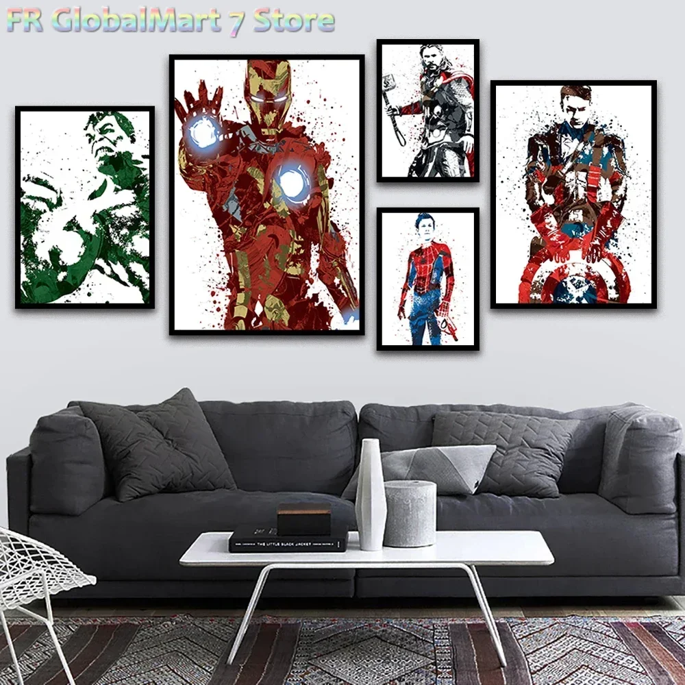 Marvel Movie Avengers Diamond Wall Art Poster Iron Man Spiderman Hulk Captain America Home Decor Watercolor Painting Print
