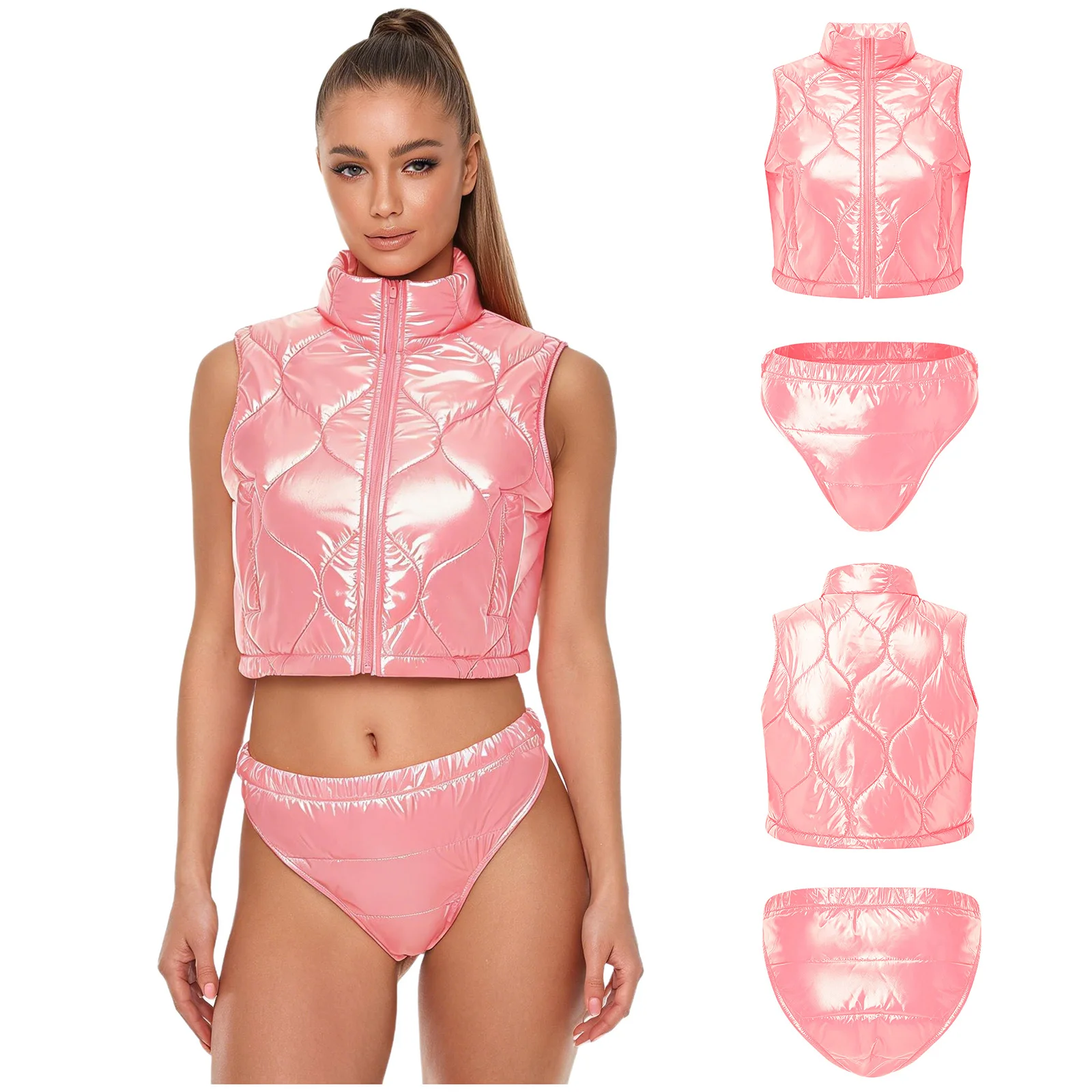 Women Quilted Puffer Warm Padded Sports Crop Vest Skirt Special Needs Adaptive Diaper Cover Briefs Clubwear Beachwear Sportswear