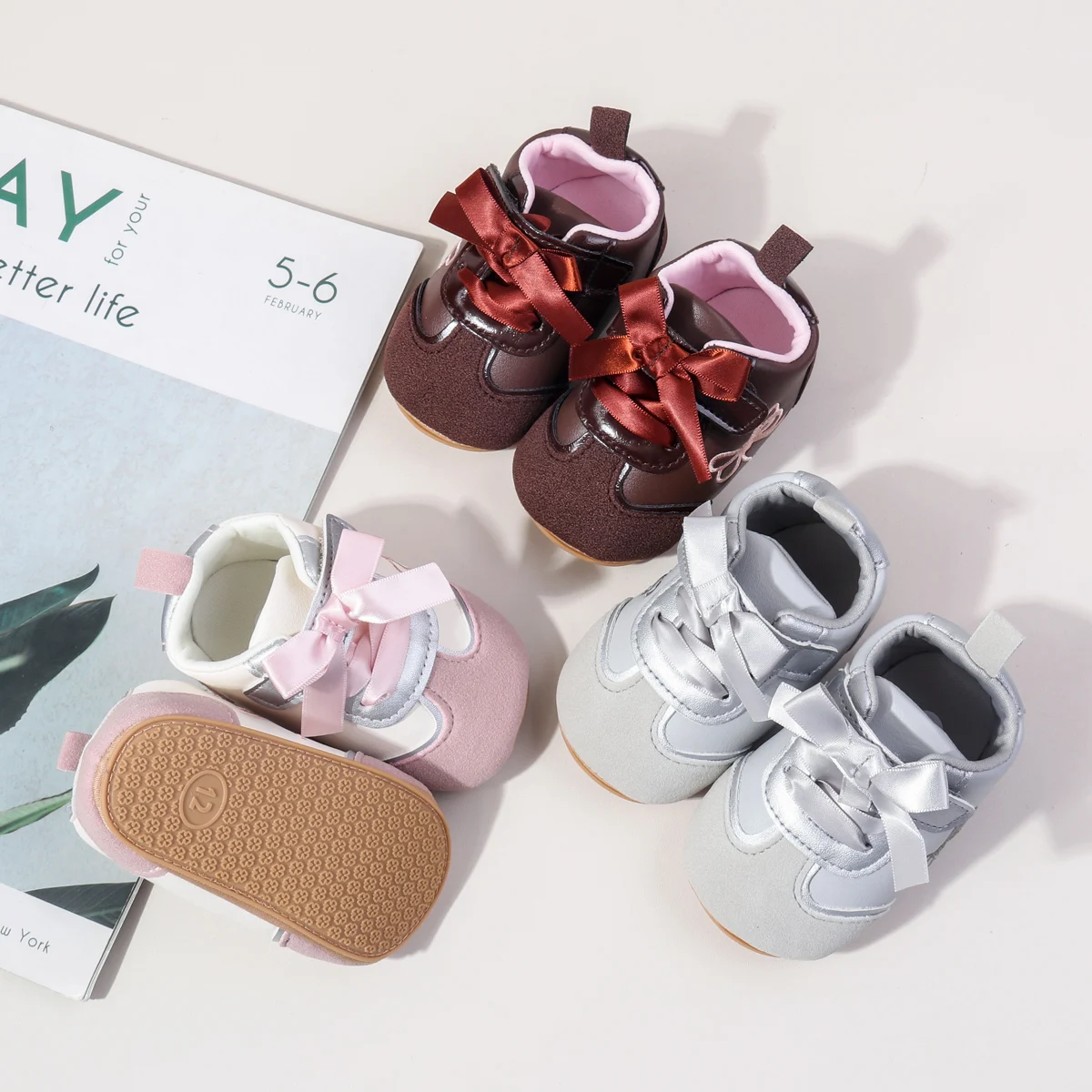 2025 New Design Newborn Baby Girls Causal Sport Style First Walking Outdoor TPR Sole With Beautiful Bow Toddler Shoes