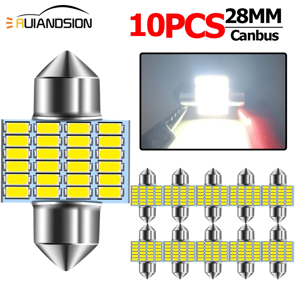 

10PCS 28MM Festoon Car Accessories Signal Light LED C5W C10W 3014 Chip Lamp Interior Dome Reading License Plate Lights 6000K 12V