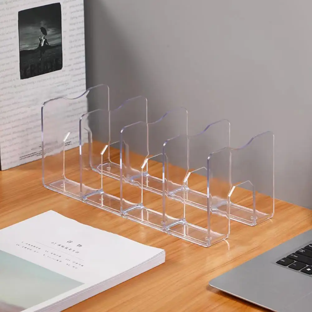 3/4 Grids Bookend Transparent Desktop Book Stand Magazines Book Organizer Multi-functional Magazine Storage Rack