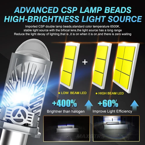 Imagen 2 del producto 24000LM H4 LED proyector faro RHD LHD lente Auto coche motocicleta bombilla CSP H4 Kit de conversión de faro haz alto/bajo 12V 24V 6000K