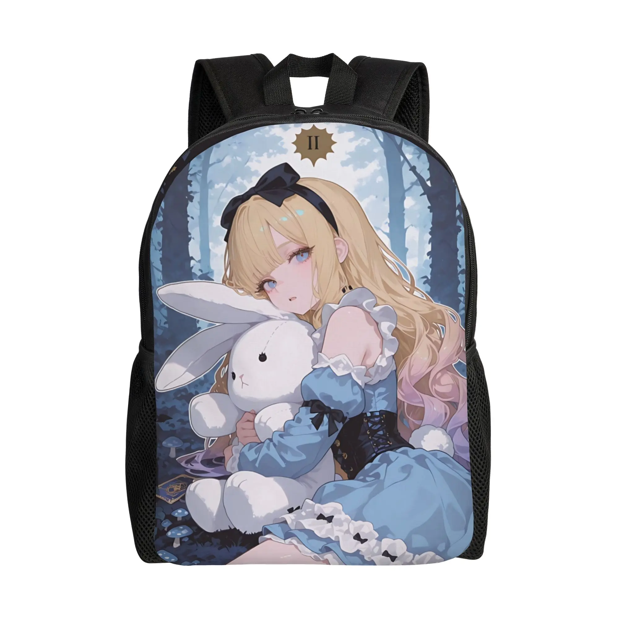 

1PC Backpack Disney fairy tale Daypack Alice and rabbit Vintage Camping Zipper Closure Rucksack