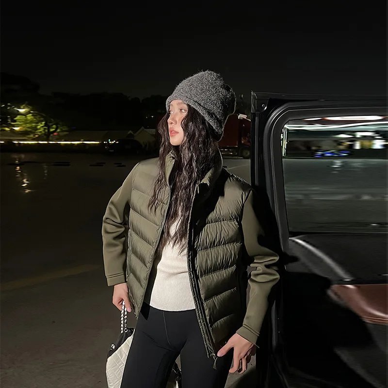 Fashionable and Elegant Cotton-padded Jacket 2025 Autumn and Winter Leisure Sleeve Stitching Solid Color Women's Coat
