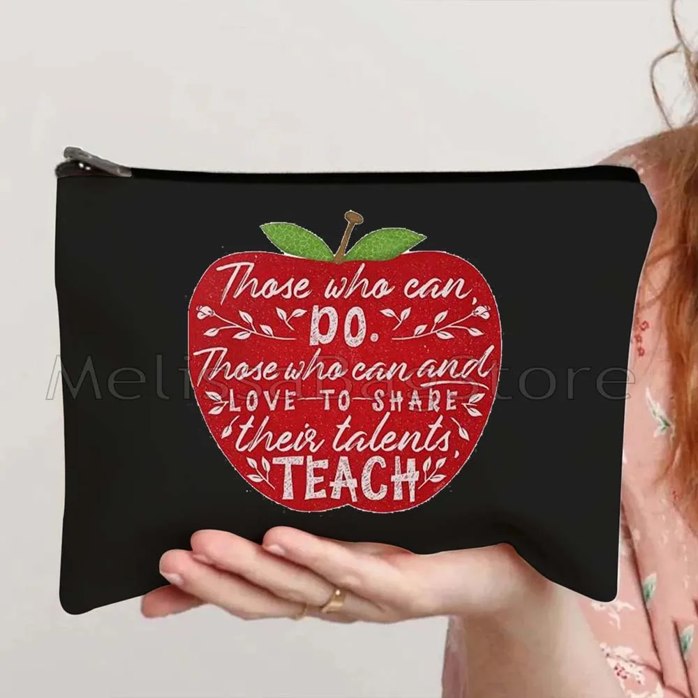 Cute Best Teacher Ever Modern Flower Butterfly Apple Boho Rainbow School Teacher Gifts Cosmetic Lipstick Bags Girl Makeup Case