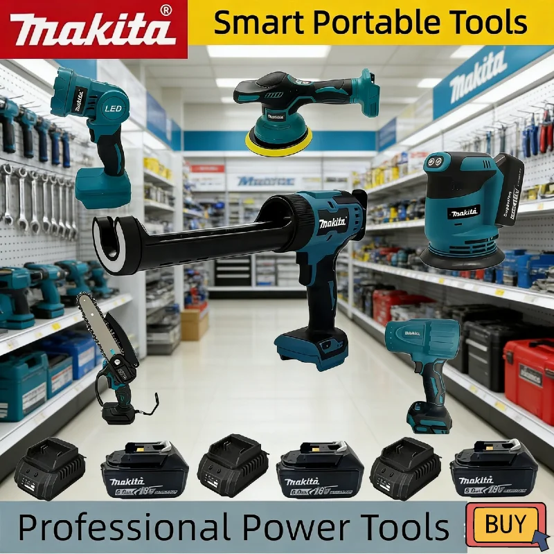 outils-electriques-sans-fil-makita-18v-varies-polisseuse-sans-fil-souffleur-pistolet-a-mastic-electrique-lampe-de-travail-et-scie-sauteuse