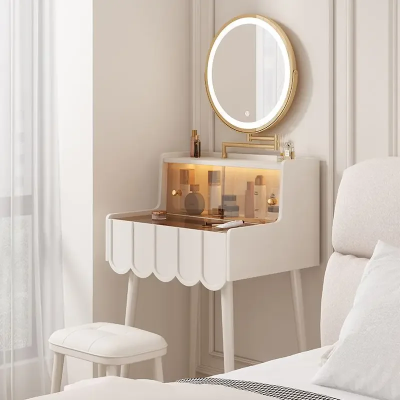 

French Cream Style Dressing Table Bedroom Simple Modern Luxury Small Mini Makeup Table Super Narrow 50cm 60cm