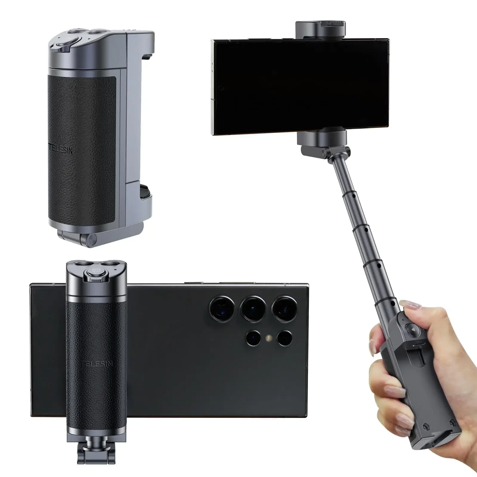 for Smartphone Grip Selfie Stick, Bluetooth Mobile Phone Handle Holder, Mobile Phone Shutter Grip with Detachable Remote