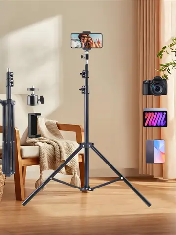 63inch Telescoping Phone Tripod & Selfie Stick - Universal Clamp, Supports 6.61lbs, Durable Aluminum