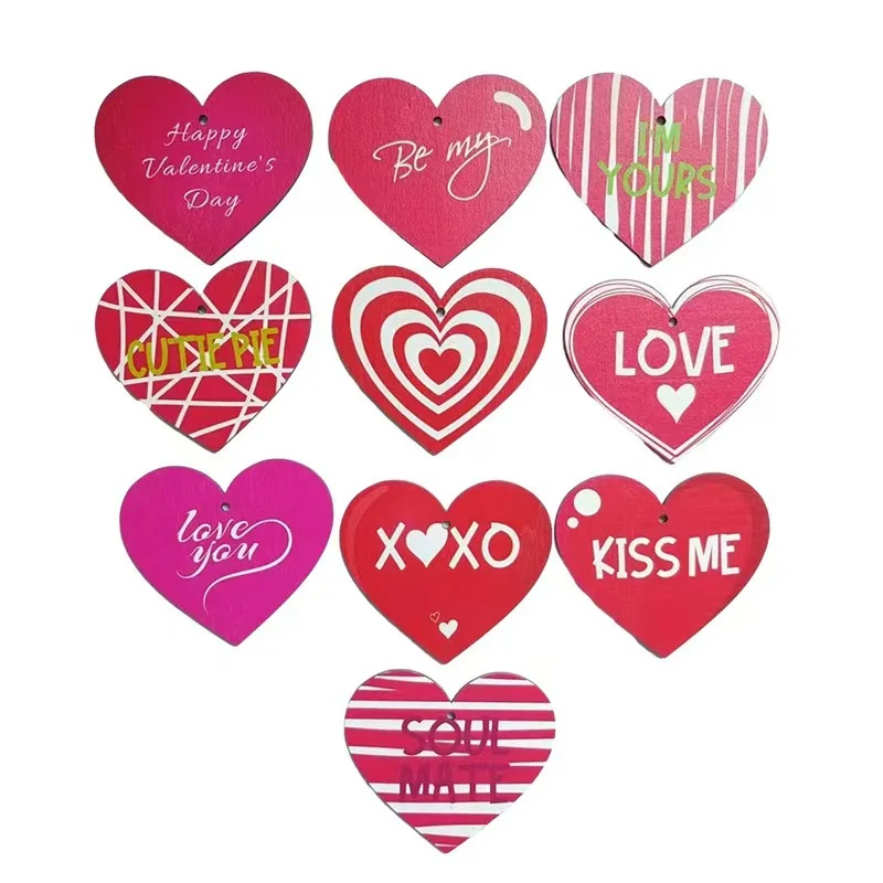 24 قطعة كبيرة من زخارف شجرة على شكل قلب باللون الأحمر والوردي والأبيض، زينة معلقة على شكل قلب خشبية لطيفة لعيد الحب