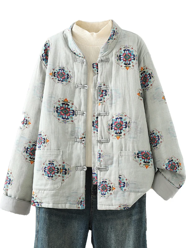 

Retro Chinese Sle Thiened Cotton Jaet Women's Winter Long Sve Button up Cotton Padded Coat Traditional Chinese Sle