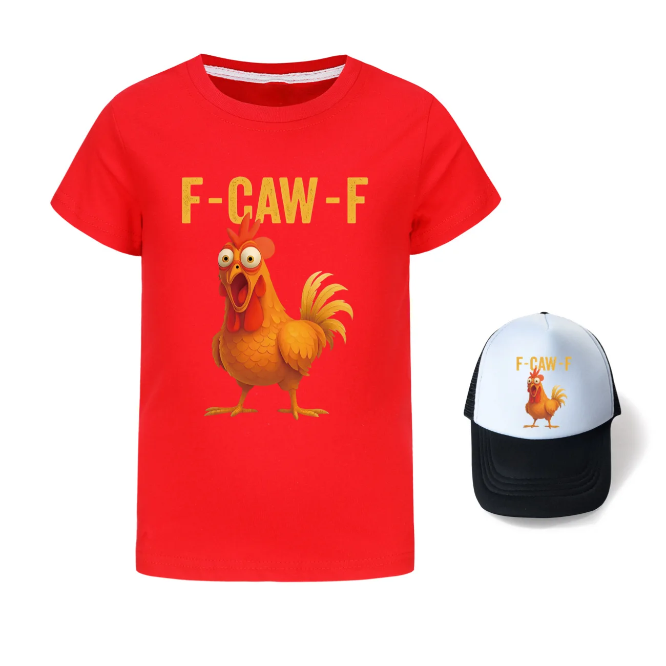 جديد F-Caw-F مضحك الدجاج الأطفال الصيف تي شيرت + القبعات للأطفال بلايز عادية في سن المراهقة الفتيان الفتيات قصيرة الأكمام Clothes5057