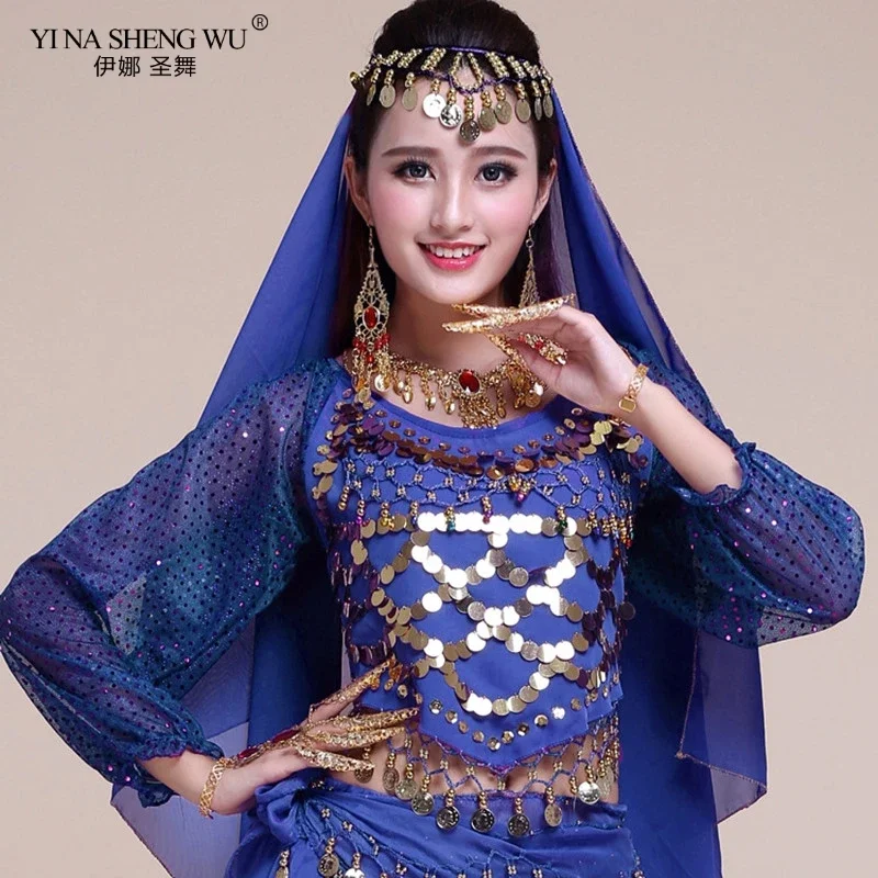 Hot Selling Belly Dance Long Top Sexy Sequins Tops India Bellydance Costumes Accessories 6 Colors Tops For Women Available New