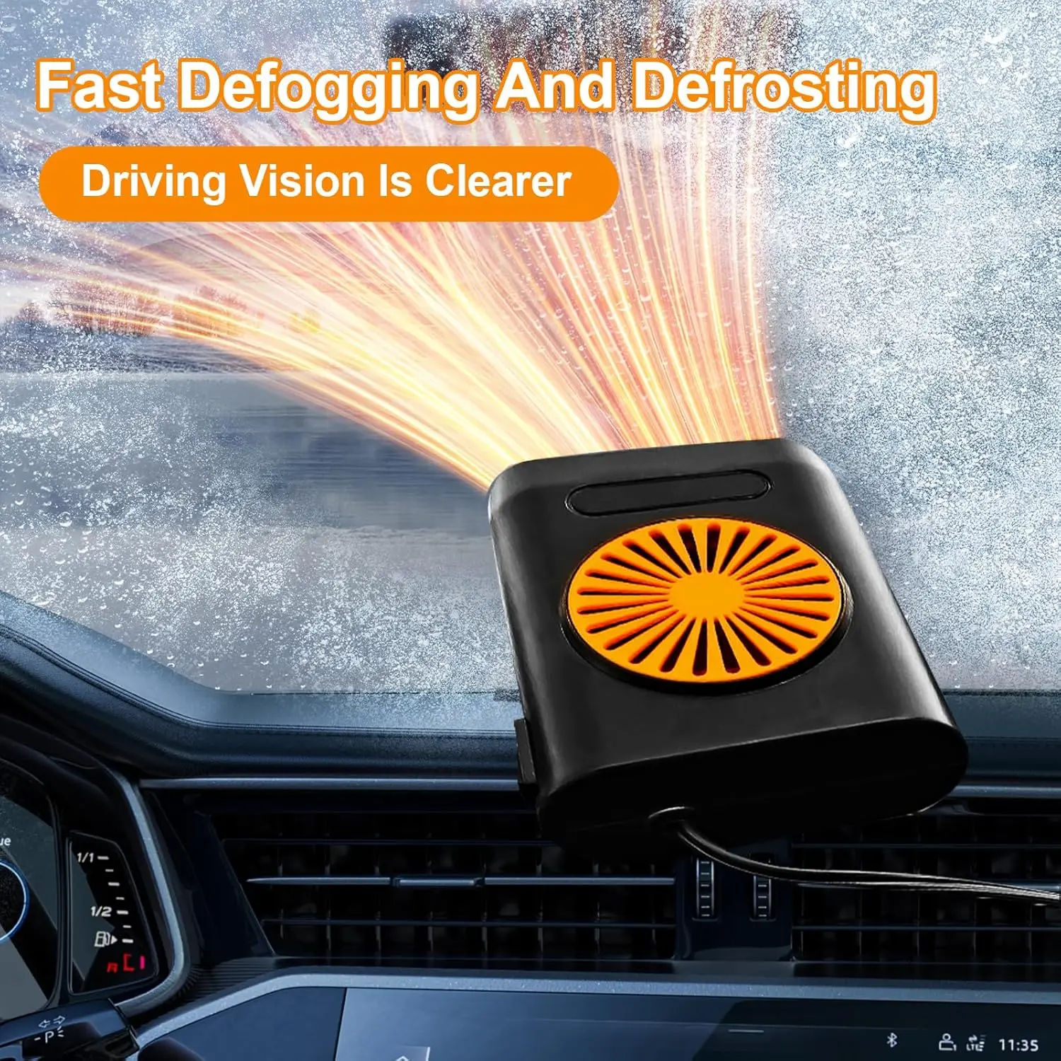Aquecedor de carro 12V, 200W 2 em 1 Ventilador de aquecimento de para-brisa de automóvel/ventilador de resfriamento Descongelador de carro que plugue no isqueiro