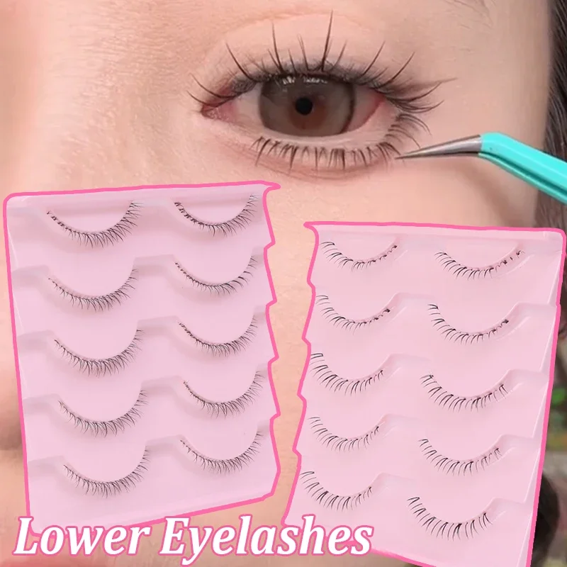 5 Pairs Lower Eyelashes Manga Transparent Band Wispy Cross Under False Eye Lashes Strip Natural Bottom Eyelashes Korean Makeup