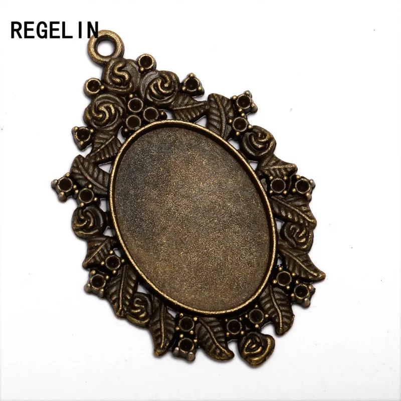 REGELIN 10pcs/lot antique bronzer/antique Silver filigree cameo cabochon 18*25mm base setting pendant tray jewelry accessories