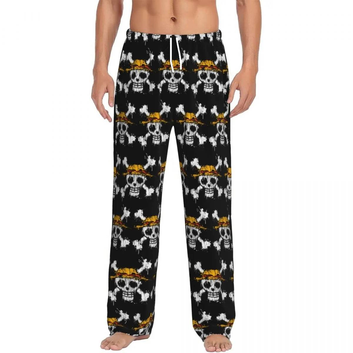 

One Piece 2026 Men's Loungewear Pants Skull Logo All Over Print Breathable Casual Pajama Pants Soft Loose Fit Sleepwear Trousers