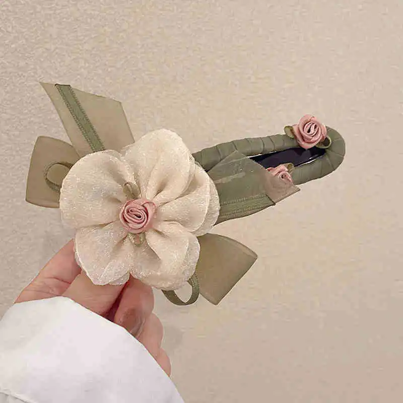

Elegant Mesh Flower Hair Clips for Women Sweet Barrette Headdress Headwear Ornament Hairpins Korean Hair Accessories
