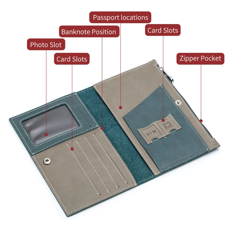 Funda de pasaporte de piel de vaca de cuero genuino, billetera de viaje multifuncional, tarjetero, cuaderno de cuadros, organizador de documentos,