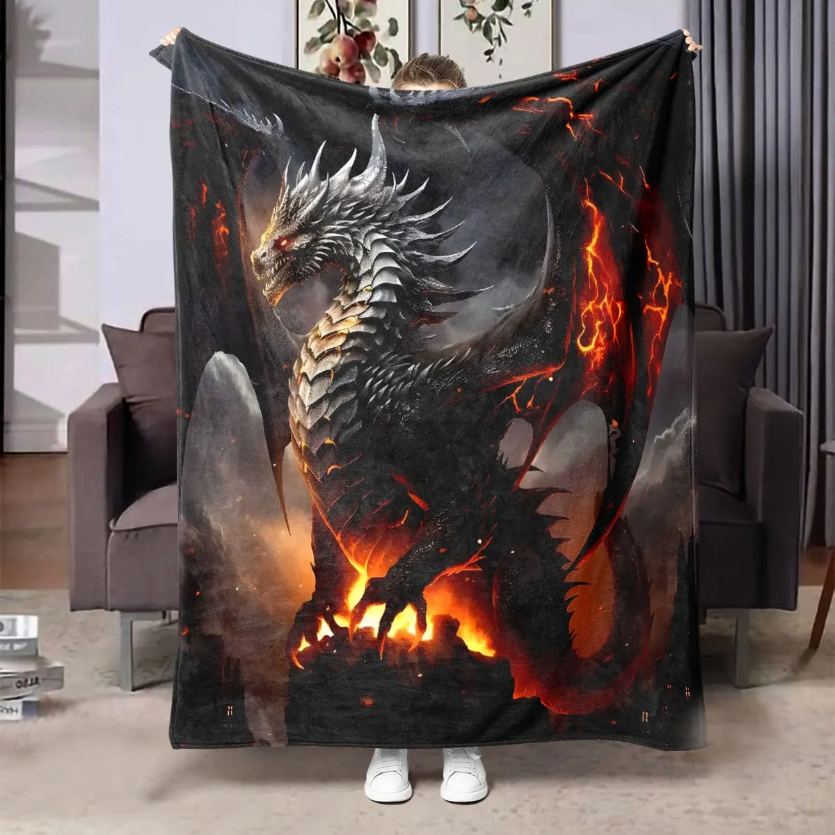 Epic Dragon Fire Blanket Throw Winter Cozy Bed Cover Fantasy Mythology Art Print Plush Decoration for Bedroom Living Room Gifts